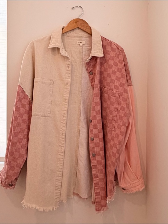 POL Jackets & Blazers - POL Two-Tone Beige and Dusty Pink Patchwork Jacket